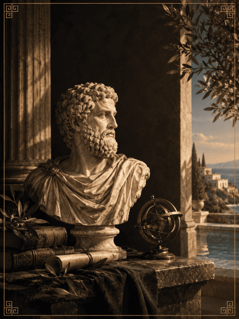 estudio clásico con busto y paisaje mediterráneo (1)